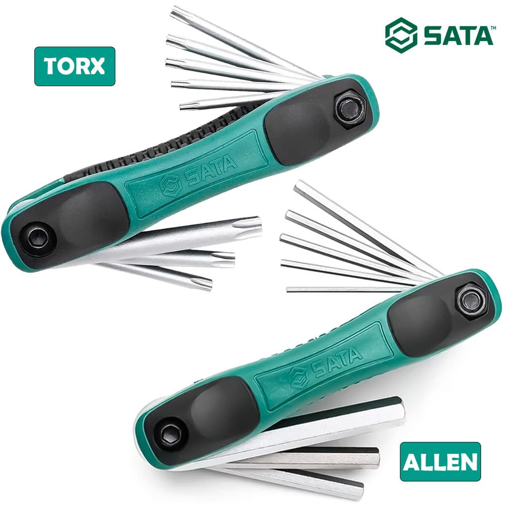 Kit Jogo Chave Allen Ou Torx Estrela Tipo Canivete Curta Dobrável + Aço Cromo Vanádio Original SATA