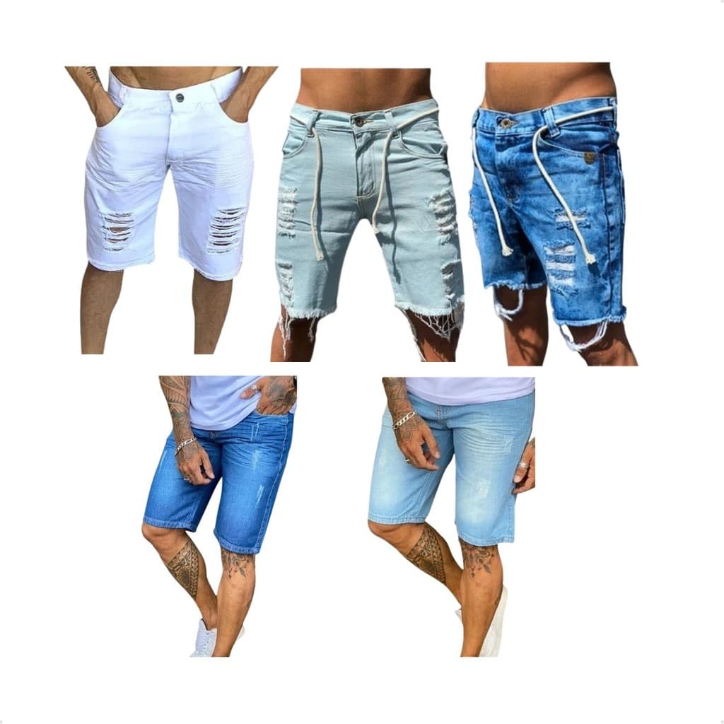 Kit 5 Bermudas Masculina De Alfaiataria E Jeans Destroyed De Alta Qualidade Envio Imediato