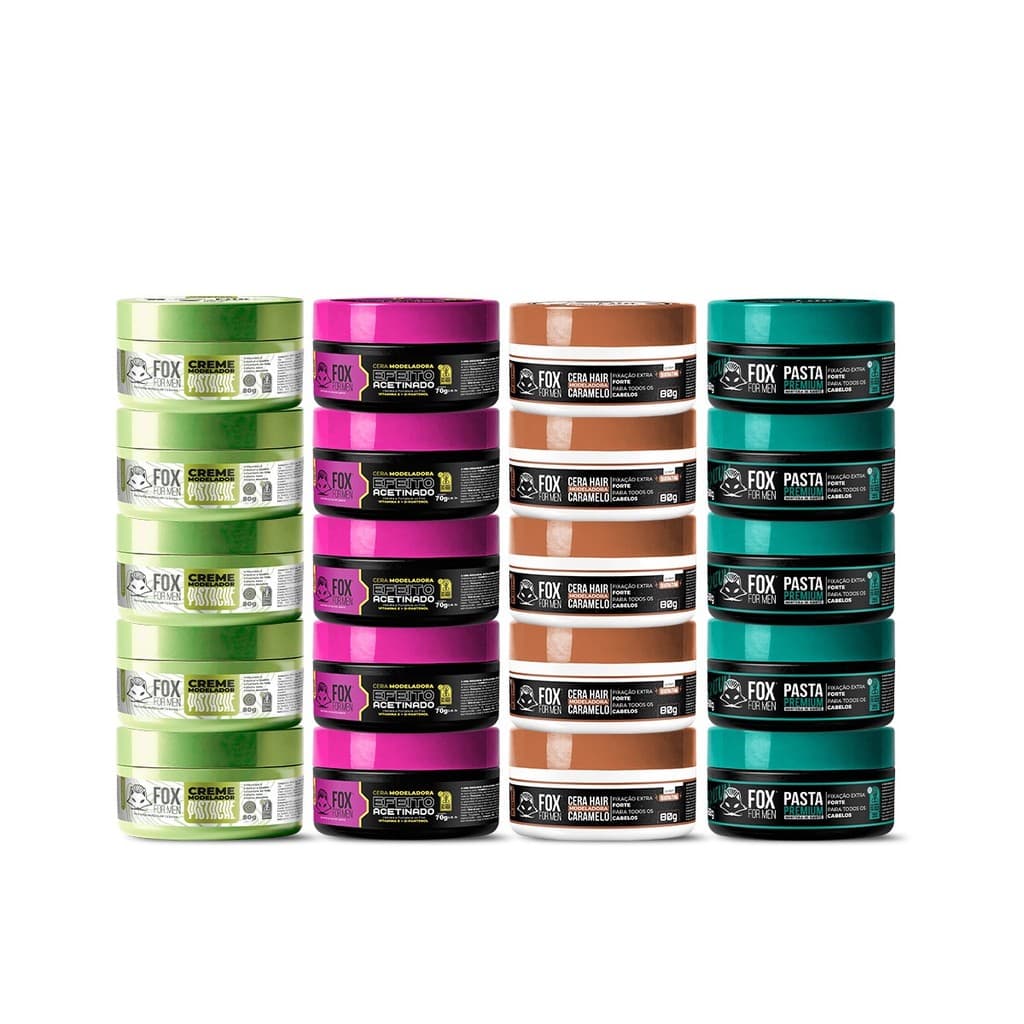 KIT 20 PASTAS MODELADORAS PROFISSIONAL 80G - FOX FOR MEN