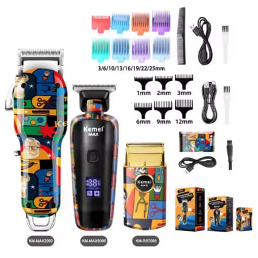 Kit 3 Máquinas de Corte Kemei – Profissional e Completo (KM-MAX2092, KM-MAX5090, KM-RS7098)