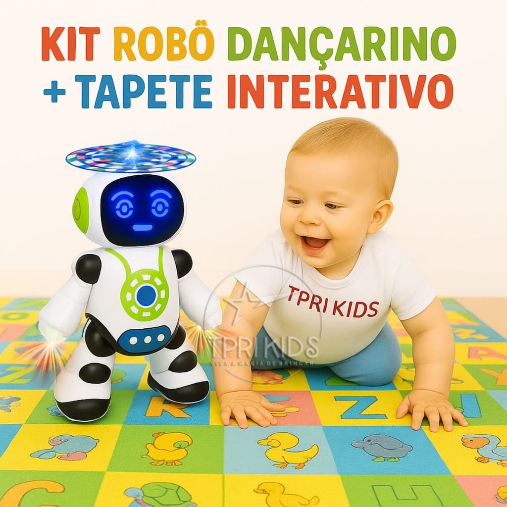 Kit Tapete de Atividades + Robô Dançarino Robozinho Bichinho Musical Bebê Térmico Grande Som Luz Top
