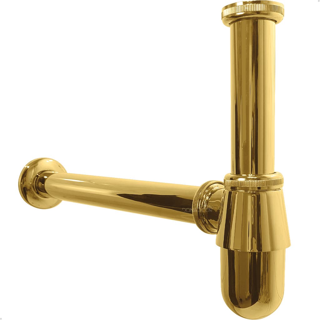 Sifao Copo Dourado 1 1/4 Metal Para Cuba Esculpida Banheiro Pia Suspensa Com Sifão Aparente Brilhoso
