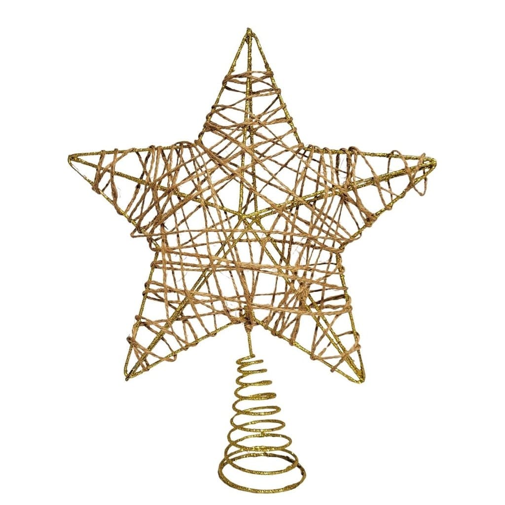 Estrela Ponteira Aramado Dourado Semi Rústico Espiral 29cm - Magizi