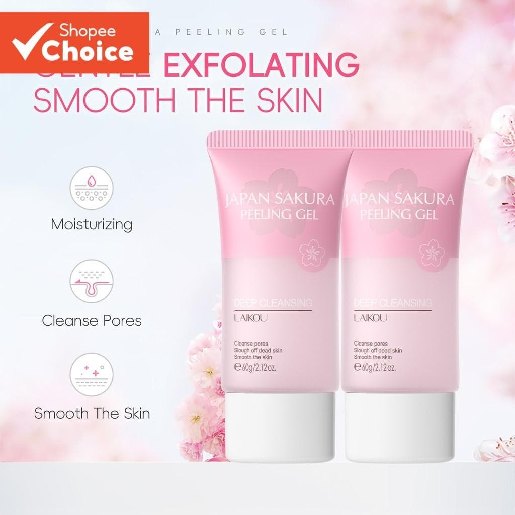 LAIKOU Japão Sakura Esfoliante Facial Remover Pele Morta Limpeza Cravos Pele Suave 60g flores de cerejeira