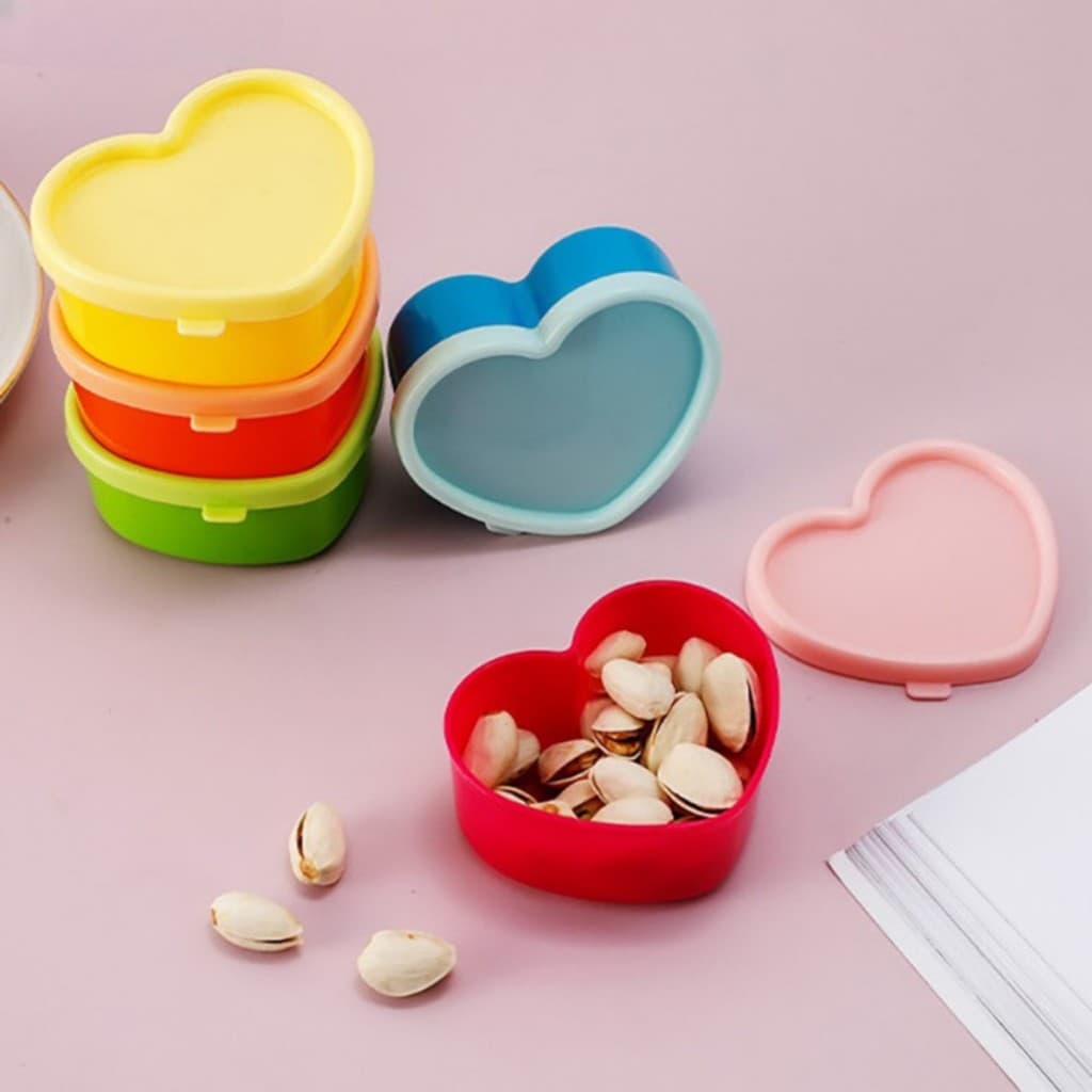 Kit de 5 Mini Potes de Plástico em Formato de Coração Multicoloridos