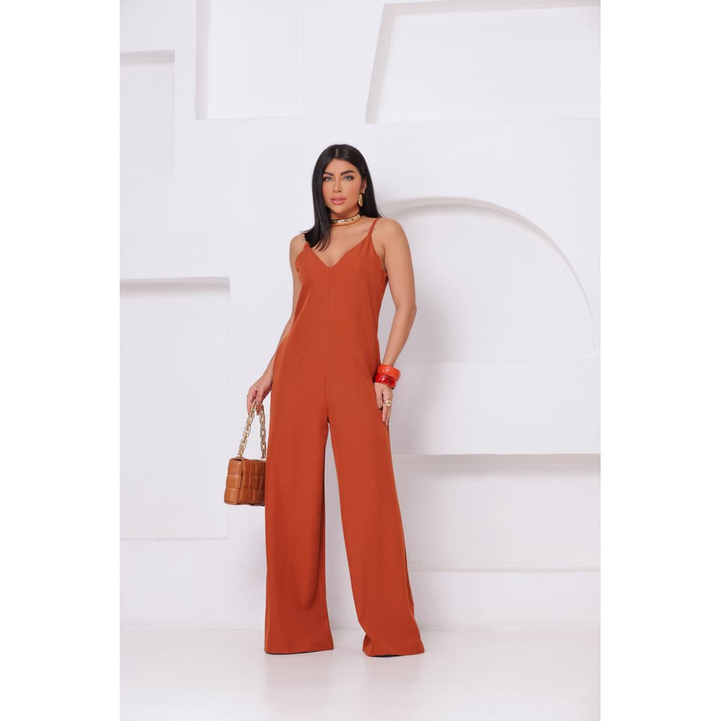 Macacão Longo Pantalona Alcinha Ajustavel Bolso Tecido Twill