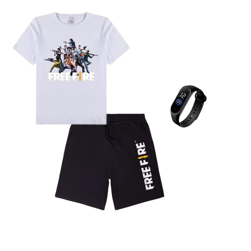Conjunto FF Free Fire para Meninos Camisa e Bermuda 4 ao 16