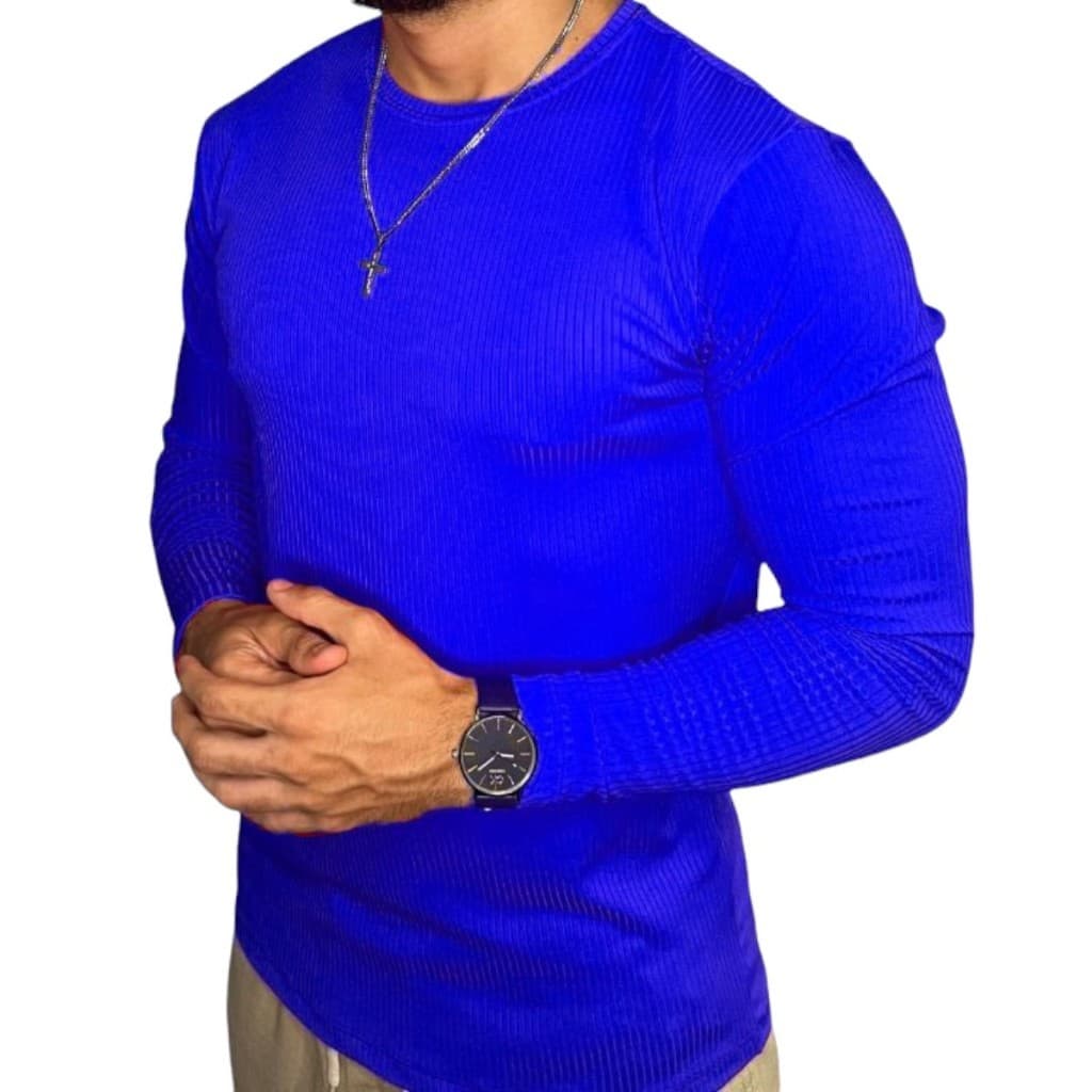 Camiseta Masculina BÁSICA  Blusa Manga LONGA malha Canelada Frio inverno