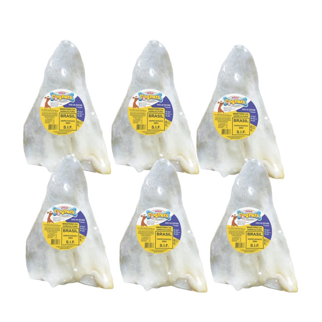 Kit Brinquedo Petisco Mordedor Natural Para Cães Orelha Bovina DogPets  6 un