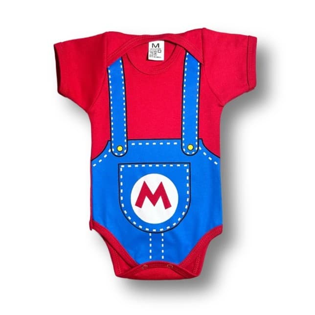 Body Bebê Temático Super Mário 100% Algodão.