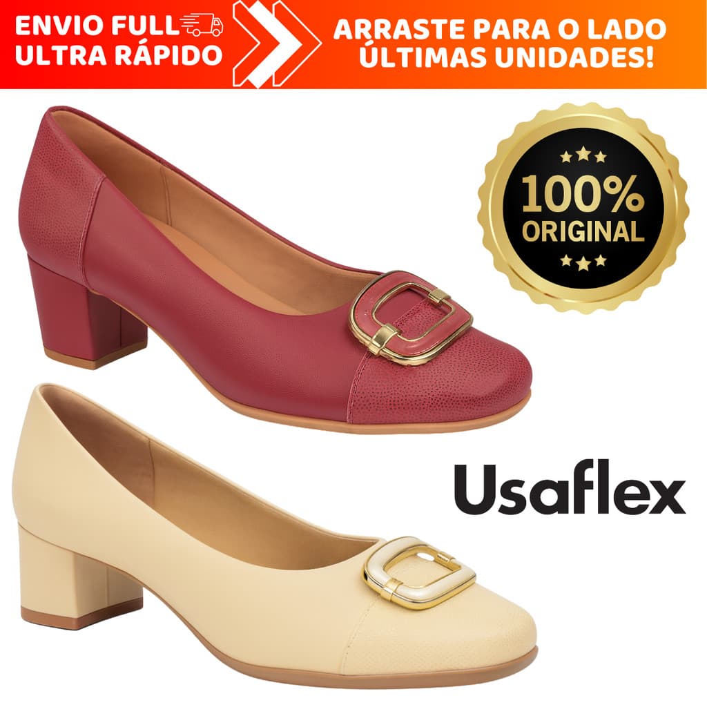 Scarpin Feminino Usaflex Salto Bloco Anatômico 100% em Couro Legítimo Ortopédico