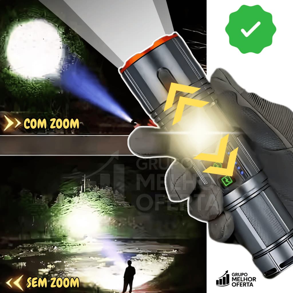 ​Lanterna Tocha Super potente led cob tática Militar Pesca Acampamento Bateria recarregável 2 em 1