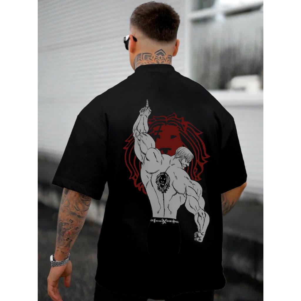 Camiseta Oversized Masculina Nanatsu no Taizai Série Anime Escanor 7 Pecados Capitais Leão Camisa