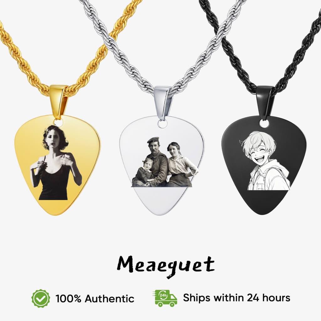 Colar De Palheta De Guitarra Com Foto Personalizada Meaeguet : Grava Sua Imagem Preta E Branca Em Um Pingente De Aço De