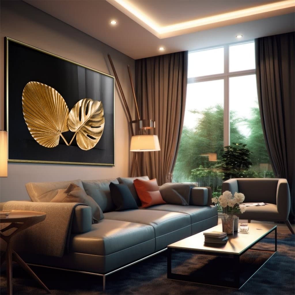 Quadro Decorativo GRANDE Alta Resolução Para Sala Quarto Escritório Quadro Folhas Douradas