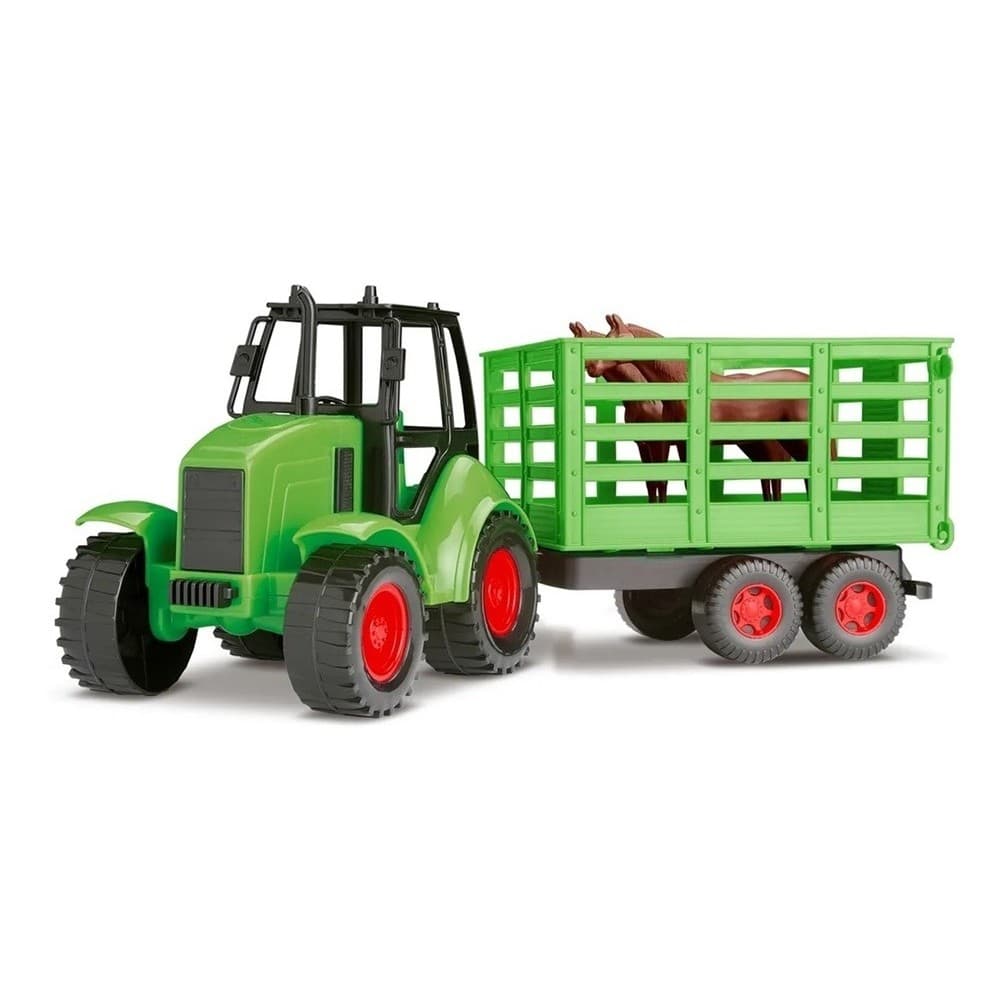 Trator com Carreta Agromak Haras - Acompanha 2 Cavalos - Brinquedo Rural Infantil Educativo - Silmar