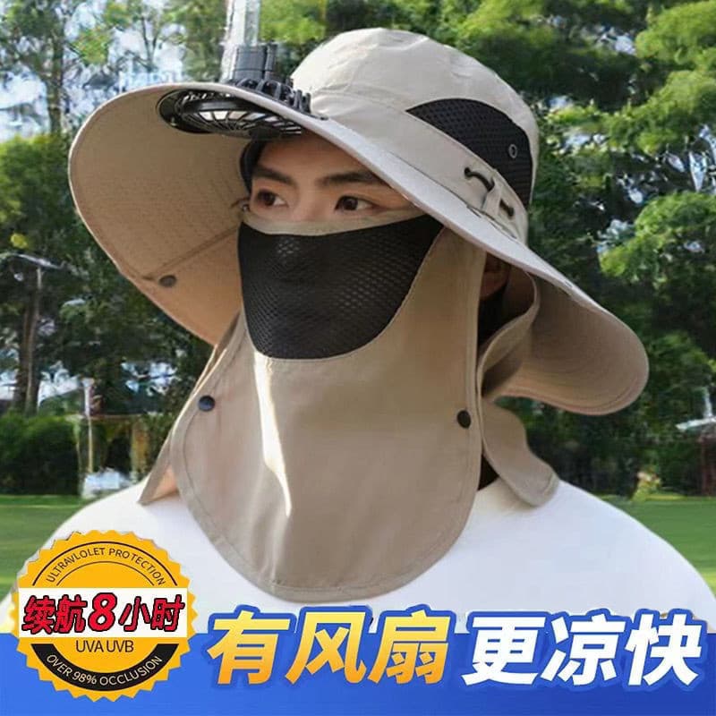 Estoque pronto com ventilador chapéu de sol verão protetor solar ultravioleta chapéu máscara facial capa ao ar livre ros