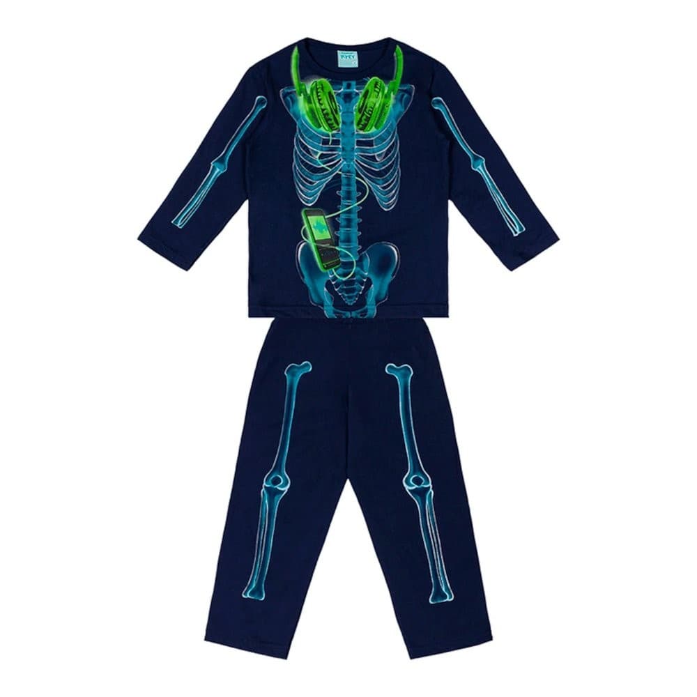 Pijama Menino Camiseta e Calça Esqueleto Brilha no Escuro - Kyly