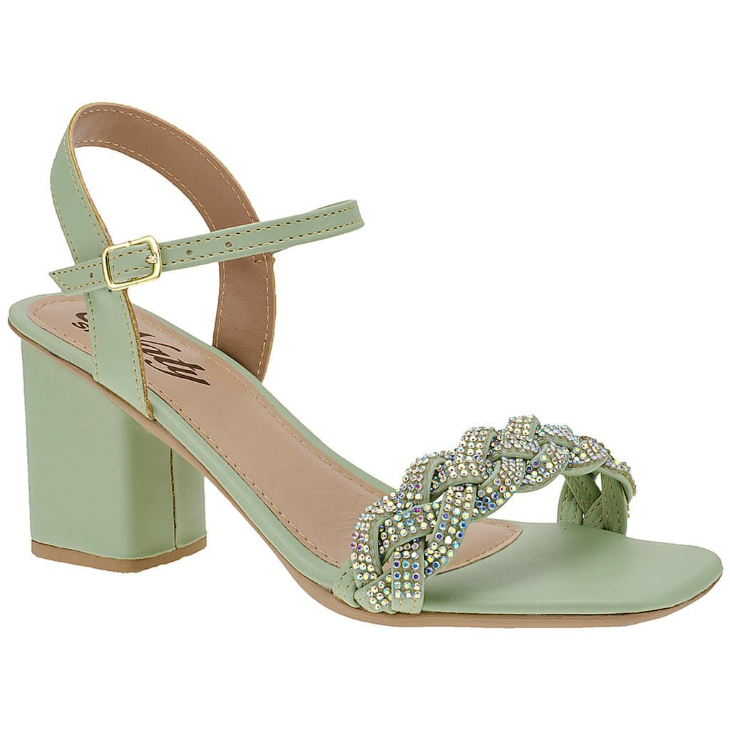 Sandália Feminina Social Strass Elegante Confortável Salto Alto Grosso Casual Festa Naty Shoes