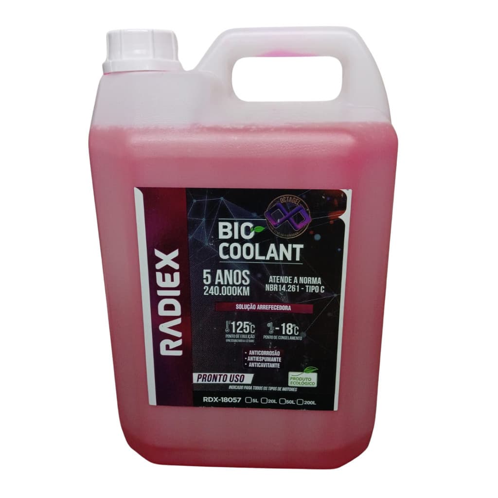 Aditivo Radiador Radiex Octagel Pronto Uso Galão 5 Litros para sistema arrefecimento veiculo carro caminhonete diluido motor gasolina alcool flex