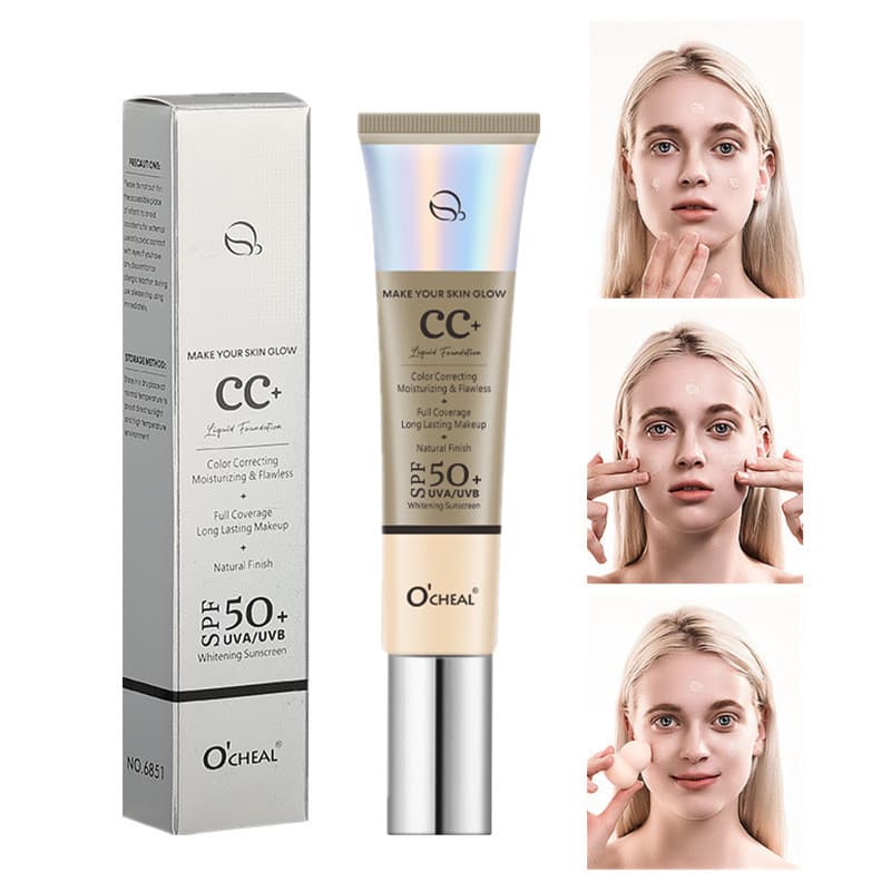 Protetor Solar SPF50 + CC Creme Fundação Cobertura Completa Base De Maquiagem Corretivo Feminino Iluminar Controle De Ól
