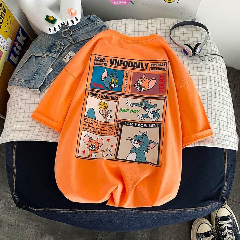 Camiseta Camisa Tom & Jerry Desenho Animado Novas Camisetas De Manga Curta Para Homens Mulheres Versão Simples Coreana S