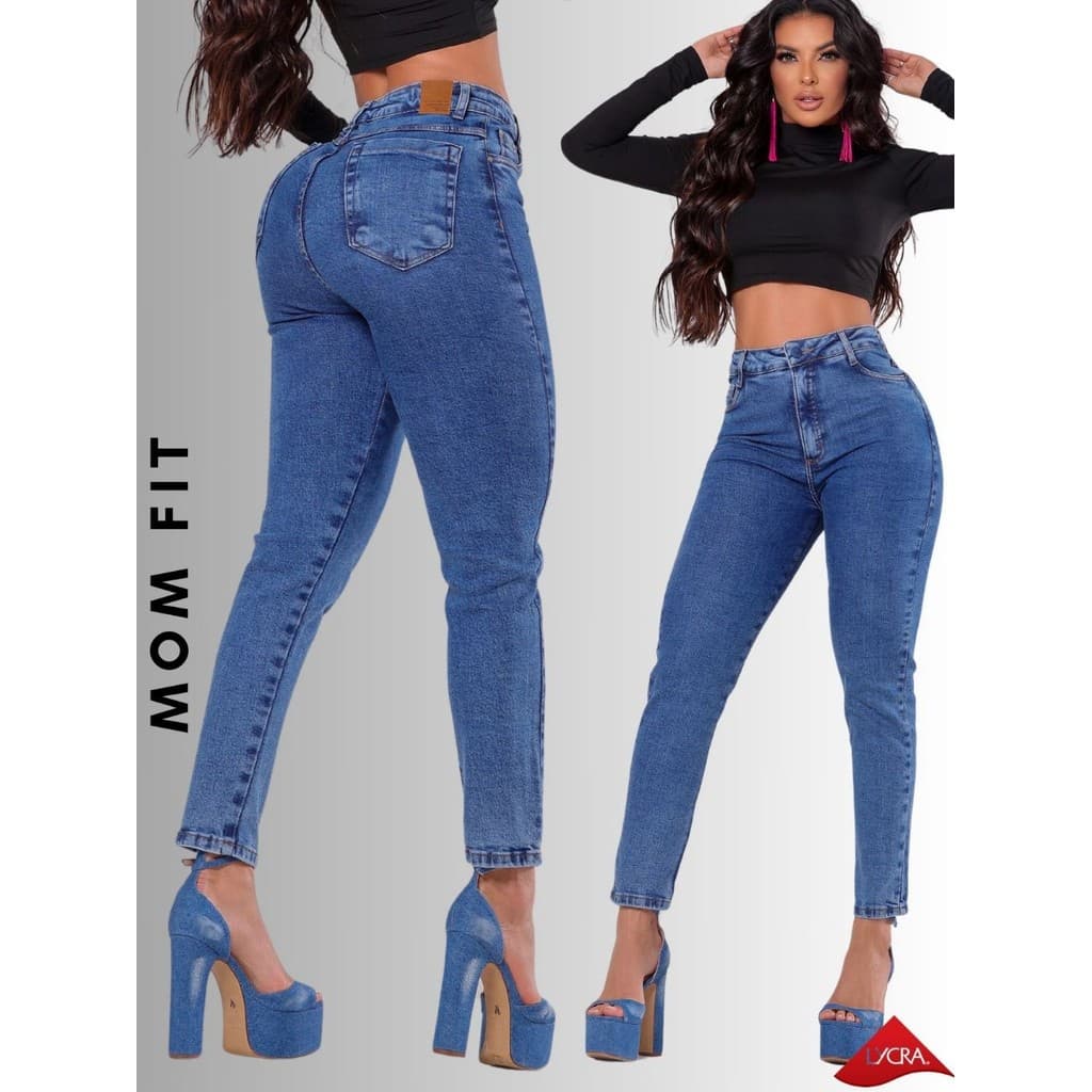 Calça Jeans Feminina Mom Fit Cintura Alta Com Lycra