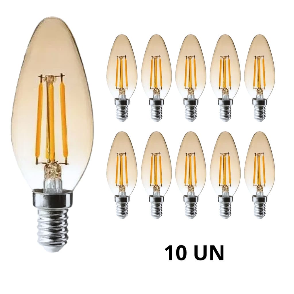 KIT 10 LAMPADA VELA FILIAMENTO DE LED C35 2400K E-14 4,5W ASUS