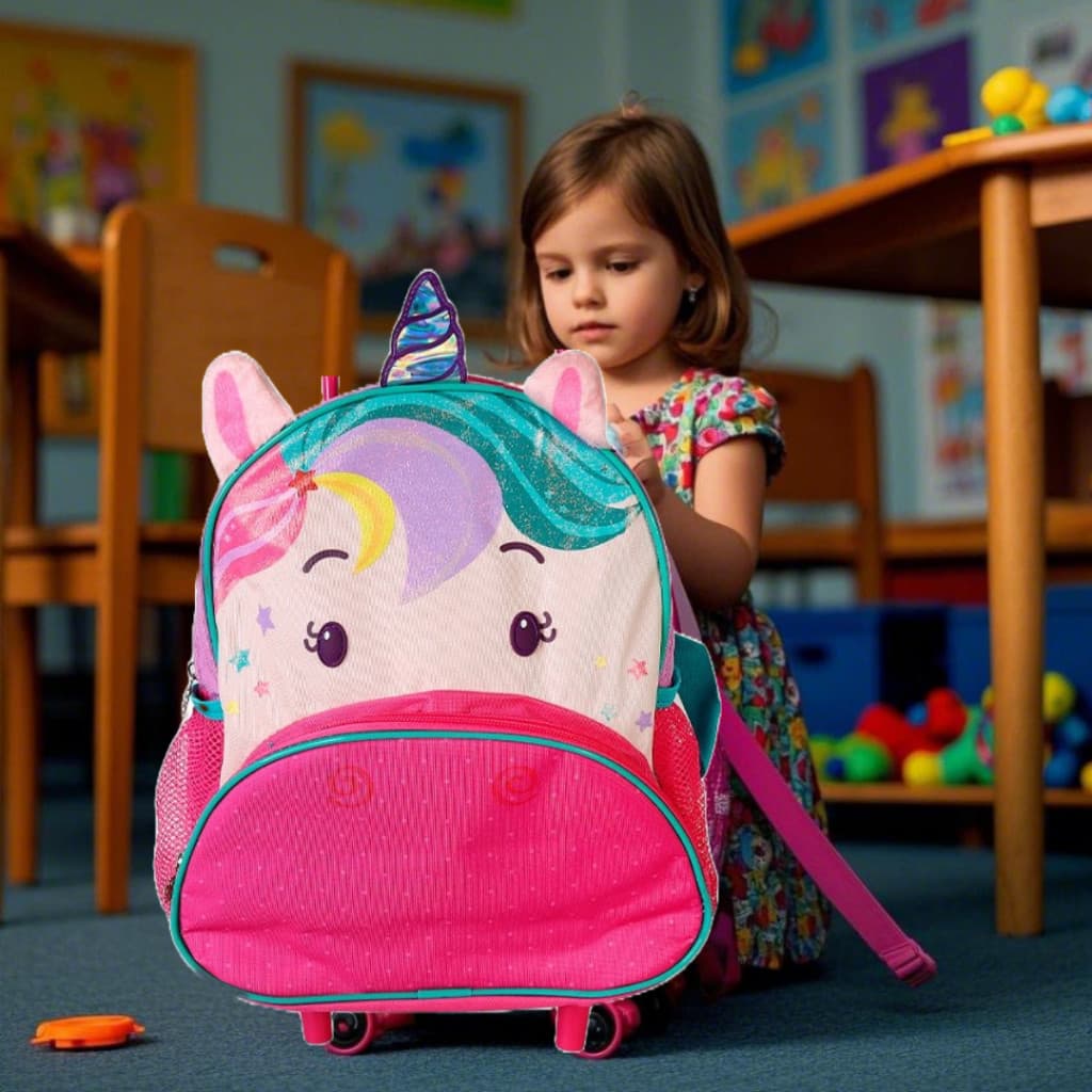 Mochila Escolar de Rodinhas Meninas Criança Infantil Unicórnio Com puxador Creche Aulas
