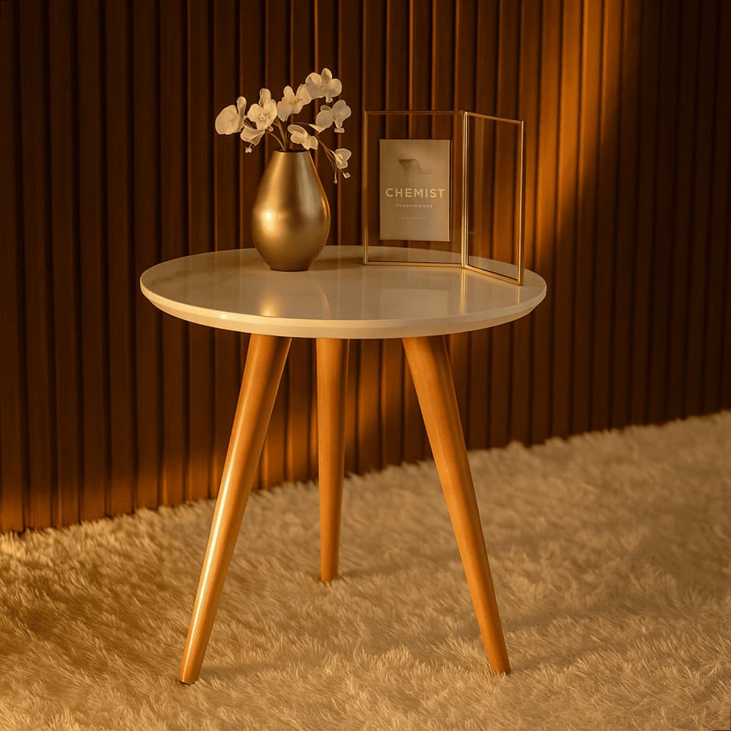 Mesa Lateral Redonda Retrô Vintage Tripé Com Pés Palito Decoração Sala De Estar