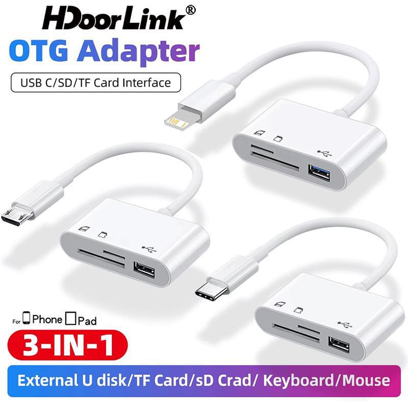 HdoorLink 3 Em 1 Leitor De Cartão Light-ning USB C Para SD TF USB3.0 HUB Câmera Huawei Macbook