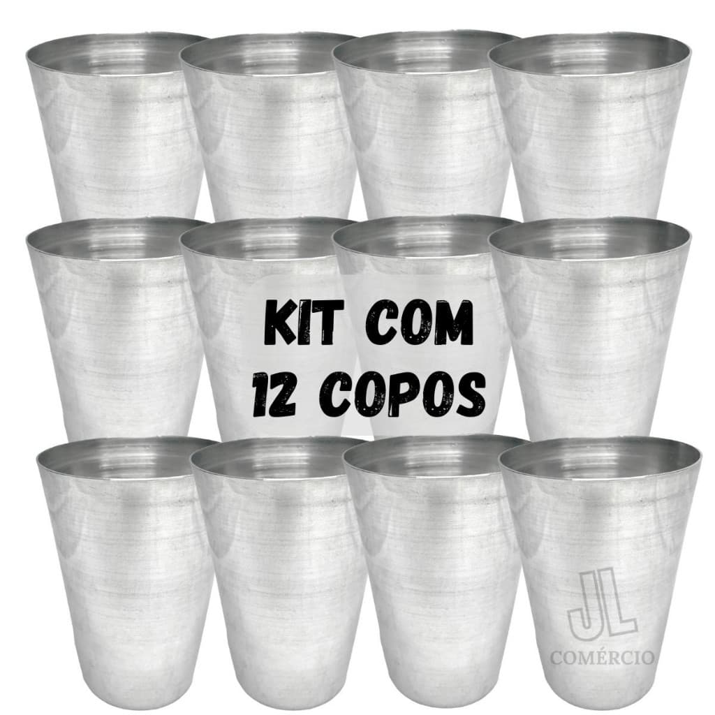 Jogo Com 12 Copos Em Alumínio 350ml Caneca Para Festa Bar Presente Lembrança