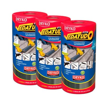 Kit C/3 Manta asfáltica 30 cm x 10 m Rolo auto adesiva aluminizada multiuso Dryko Vedatudo