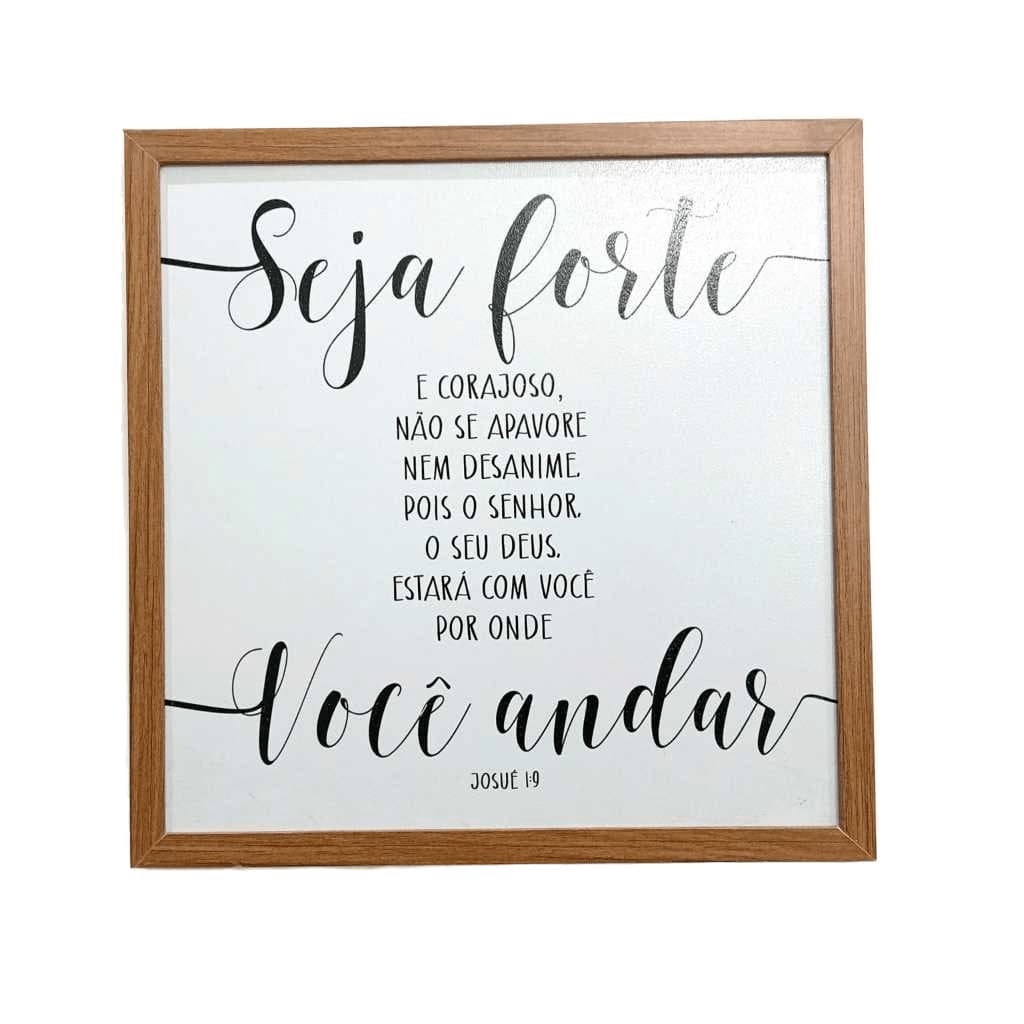 Quadro cobre caixa de luz com moldura resinado 43x43 Seja forte e corajoso (Josué 1.9) fundo branco sala\quarto\decor