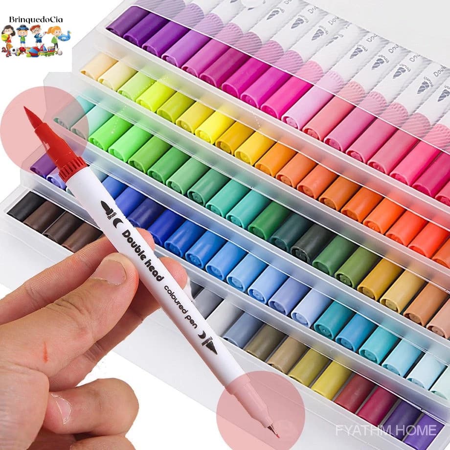 KIT COM 12/24/36/48 Caneta Brush (Ponta Dupla/ Ponta Fina) Papelaria,Material,Canetas,Marcadores/Marca Texto