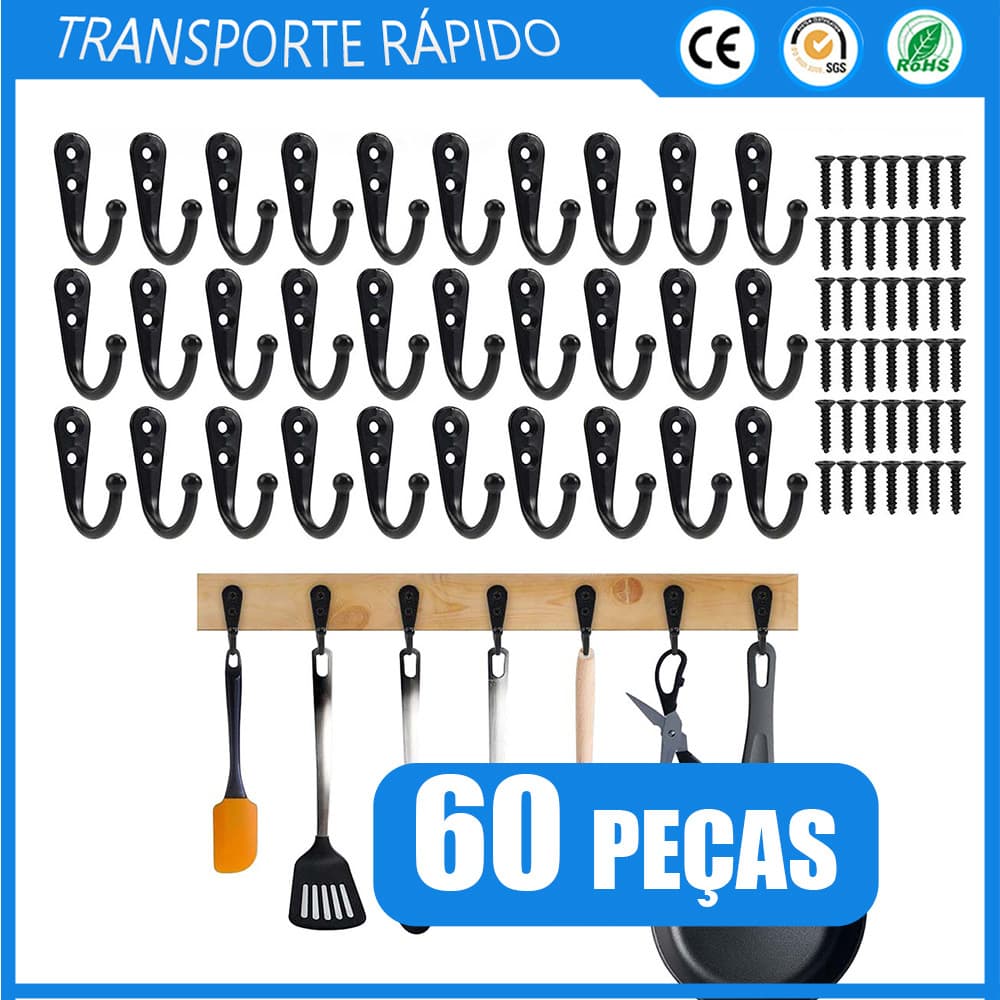 60x preto único gancho de Metal tipo montado na parede para pendurar chave copo toalha saco