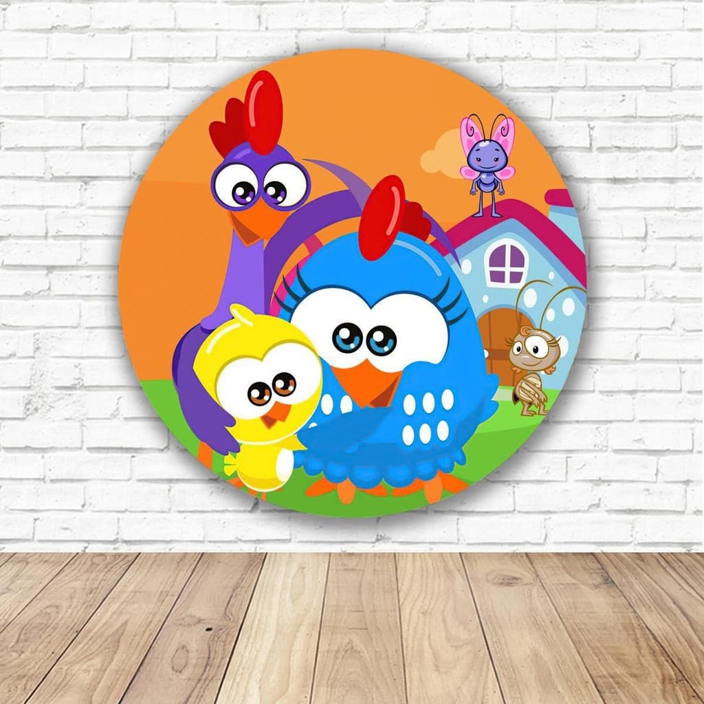 Mini Painel Redondo Infantil 50cm Com Capa Tema Galinha Pintadinha Para Mesa
