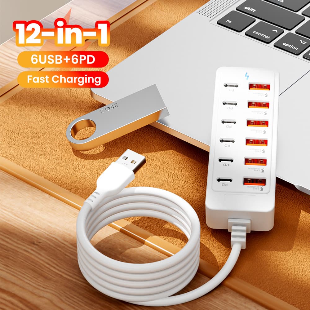 12 Portas Doca De Expansão Tipo-C Multi Porta Conversor Divisor 4C + 4USB Cabeça De Conversão