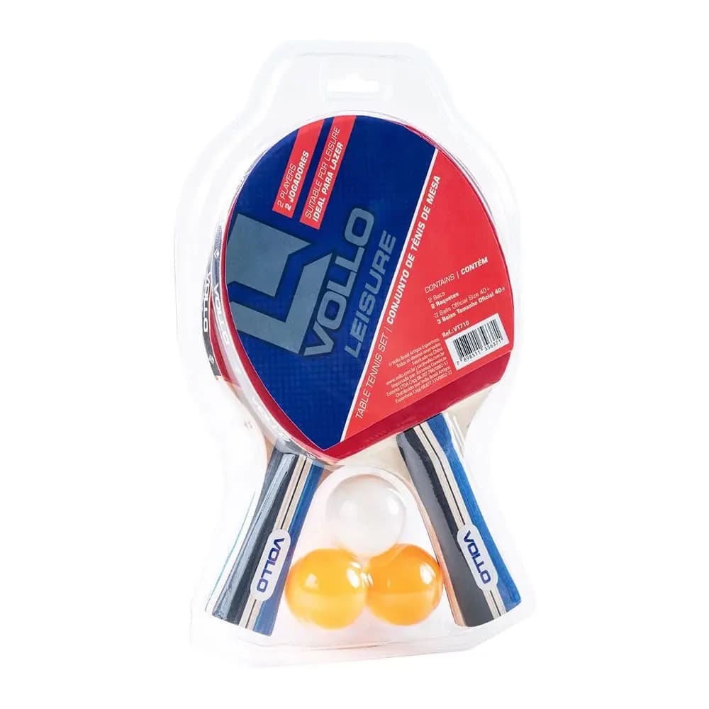 KIT COM 2 RAQUETES DE TENIS DE MESA E 3 BOLAS VOLLO