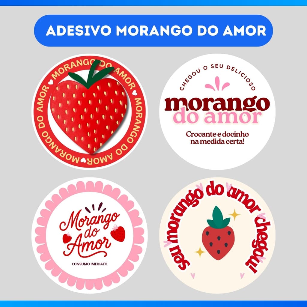 ENVIO RÁPIDO - Adesivo Morango Do Amor, 4cm Para Suas Embalagens e Presentes