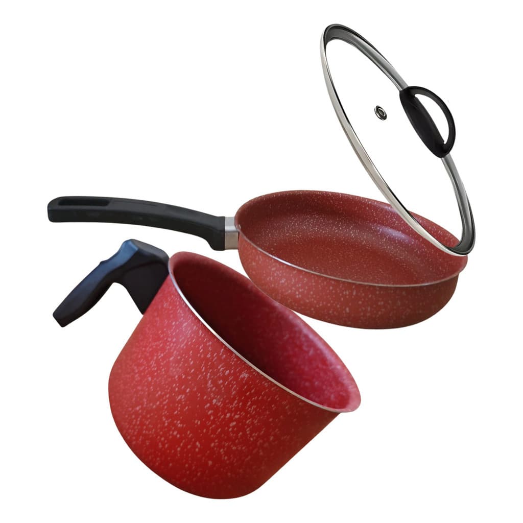 Conjunto Kit De Panelas Vermelha Frigideira Tampa Leiteira