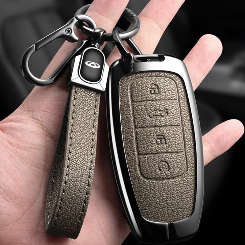 Capa de Chave de Carro em Liga de Zinco + Couro para Chery Tiggo 8 Pro 8plus Novo 5 plus 7 Max Acessórios 0568