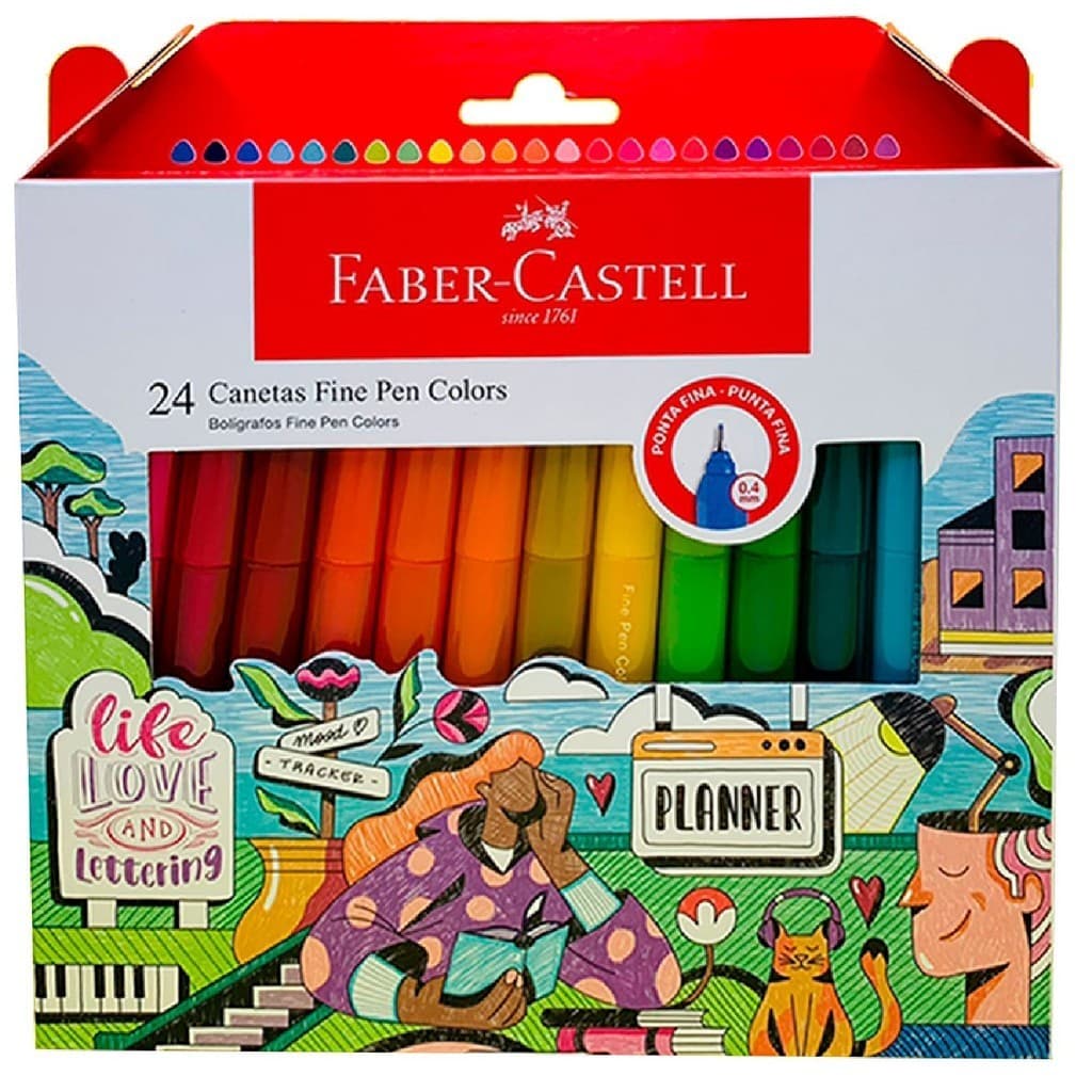 CANETA FINE PEN 0.4 MM ESTOJO 24 CORES - FABER-CASTELL