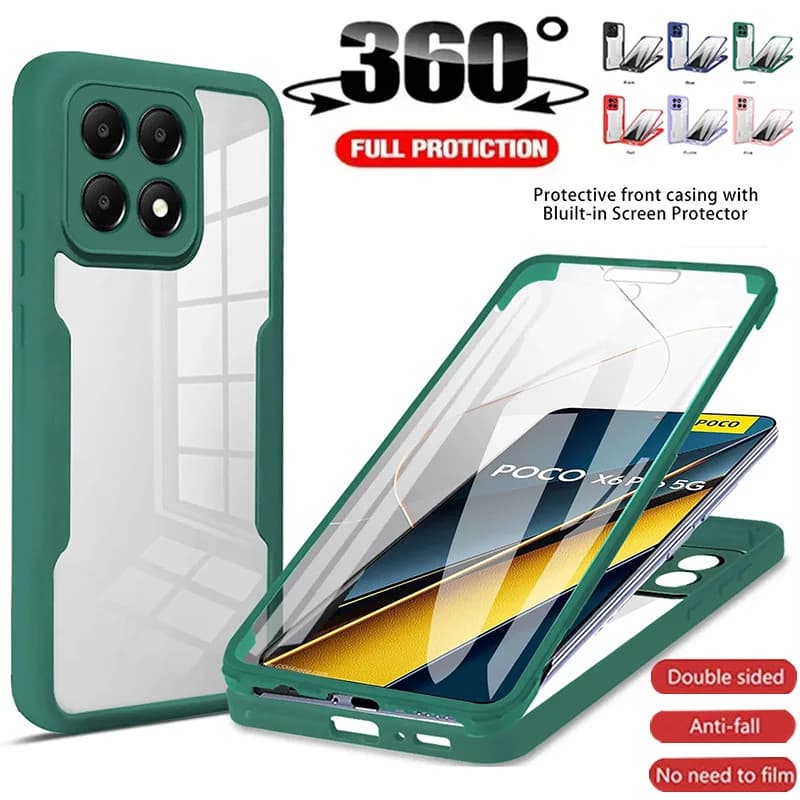 Para Xiaomi Poco F6 X6 X5 Pro M6 X4 M4 F5 X3 X3 NFC Redmi 13 12 13C 12C 11A 360 ° Capa Completa Transparente