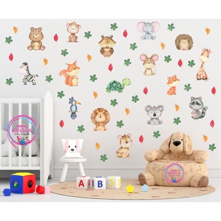 Adesivo Infantil para Decoração de Quarto Menino Menina Animais Safari Selva Parede Zoo DCM
