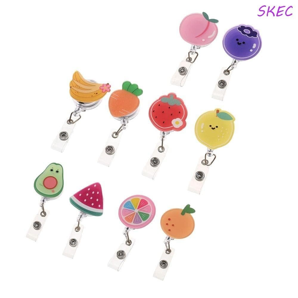 Carretel De Crachá De Frutas SKEC , Suporte De Cartão De Identificação De Desenho Animado Fofo De Abacate , Clipes Retrá