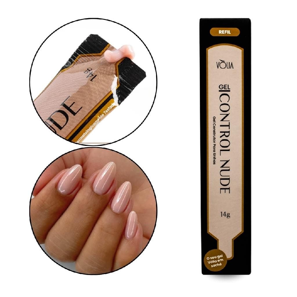 Sachê Refil Gel Control Nude Unhas Alongamento 14g, Vòlia Unha de Gel Acrigel Manicure Nail Designer