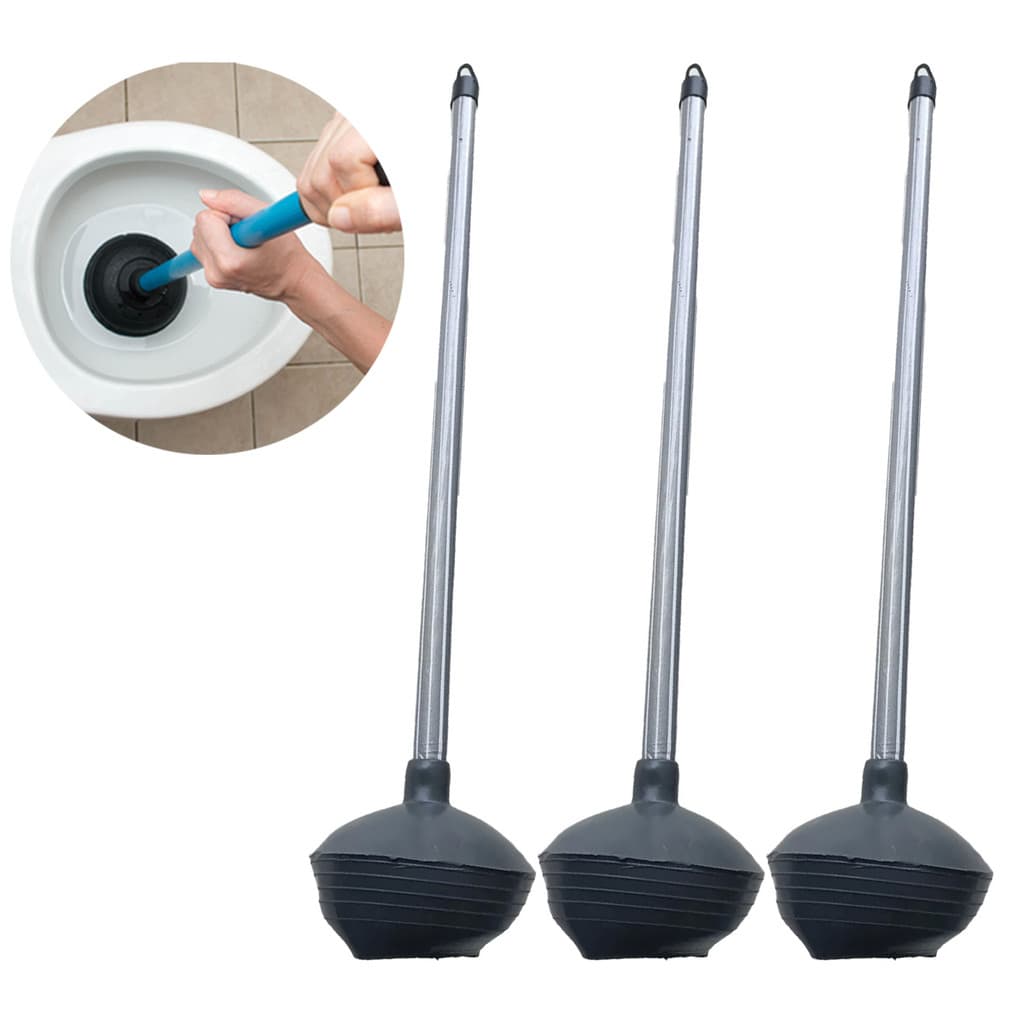 Kit 3 Unidades Desentupidor de WC COM CABO 60cm Vaso Sanitário Por Sucção Para Banheiro  Ralo Vaso Sanitário Madeira