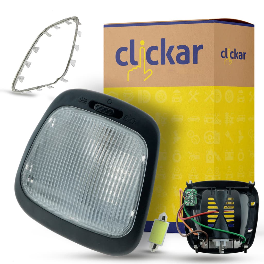 Lanterna Luz de Teto + Moldura e LED C/ Temporizador Preta VW Gol Parati Saveiro Bola G2 G3 G4 1996 a 2012 Kombi