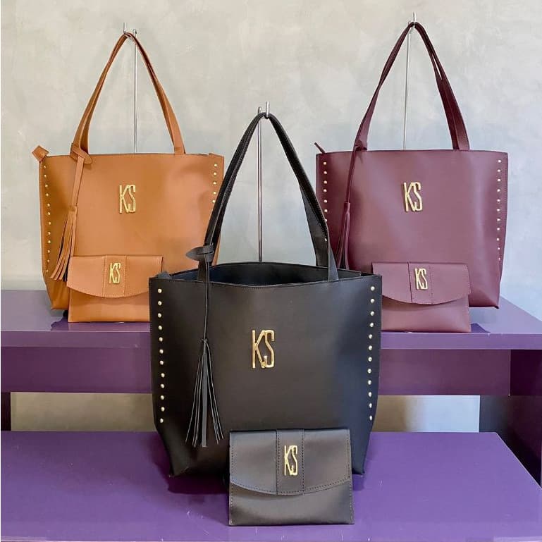 Bolsa Feminina Espaçosa Sacola + Carteira Kit London 2 Peças